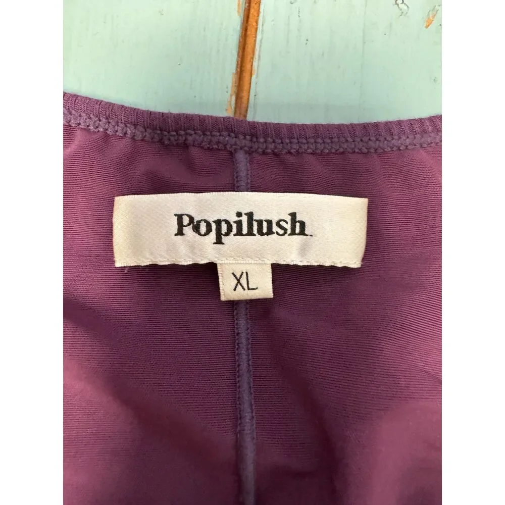 Popilush XL Plum Maxi Dress Built-In Shapewear Square Neck Long Sleeve Bodycon - Picture 3 of 11
